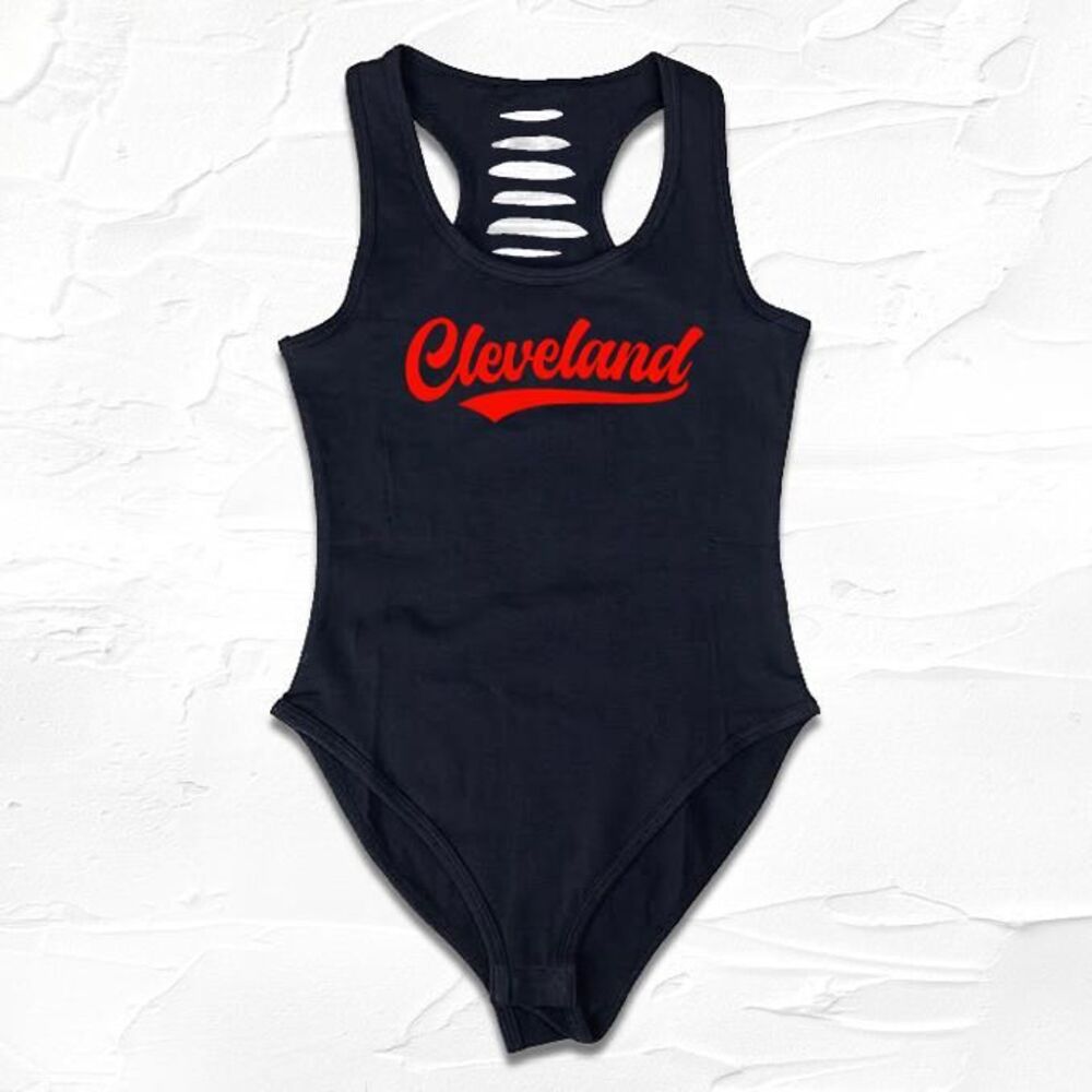Womens Handmade Red/Black Cleveland Ohio Bodysuit, Gameday Gift Ideas, Comfy